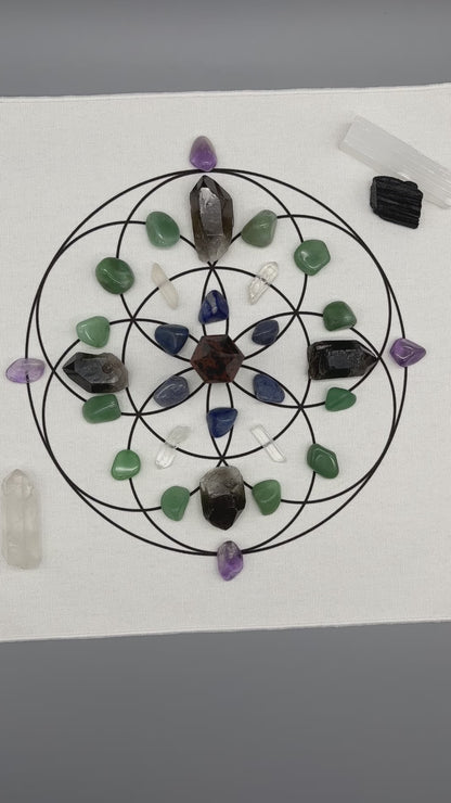 Healing Energy Crystal Grid Kit with Mahogany Obsidian Tower