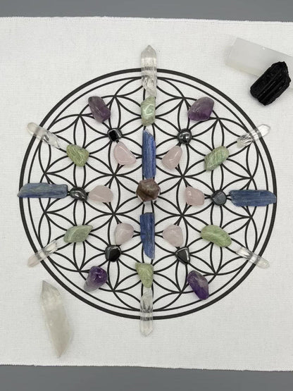 Emotional Healing Crystal Grid Kit with Rhodonite Tower