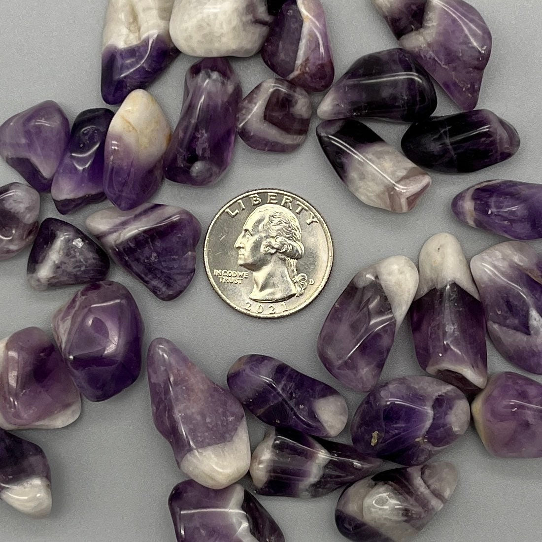 SET OF (6) OR (12) Chevron Banded Amethyst Tumbled Stones | Crystal Grid Tumbles