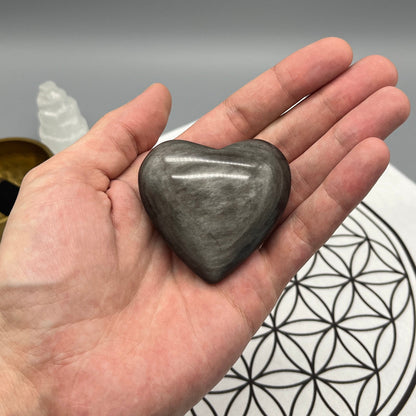 Silver Sheen Obsidian Heart | 2.25" Puffy Heart