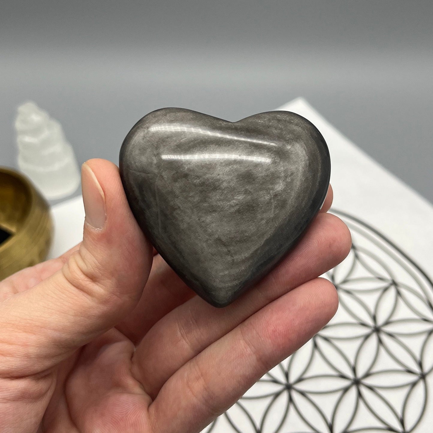 Silver Sheen Obsidian Heart | 2.25" Puffy Heart