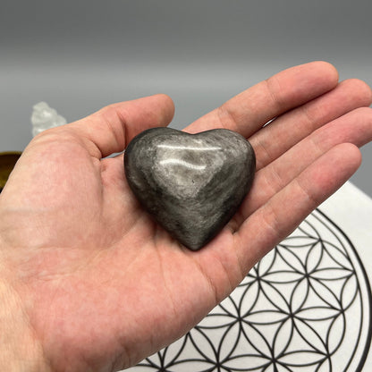 Silver Sheen Obsidian Heart | 2.25" Puffy Heart