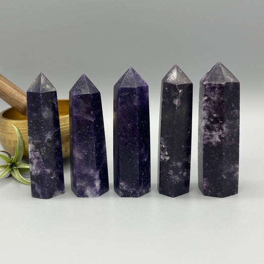 Lepidolite Tower - YOU PICK - 3" Sparkly Dark Purple Lepidolite Tower