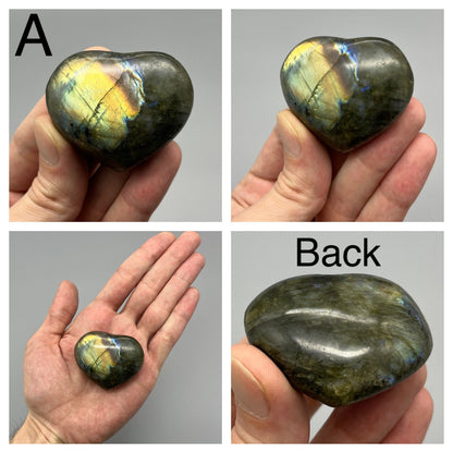 Labradorite Heart | YOU PICK (1) Puffy Labradorite Heart | 2 Inch Small, Medium, Large