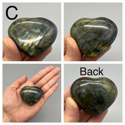 Labradorite Heart | YOU PICK (1) Puffy Labradorite Heart | 2 Inch Small, Medium, Large