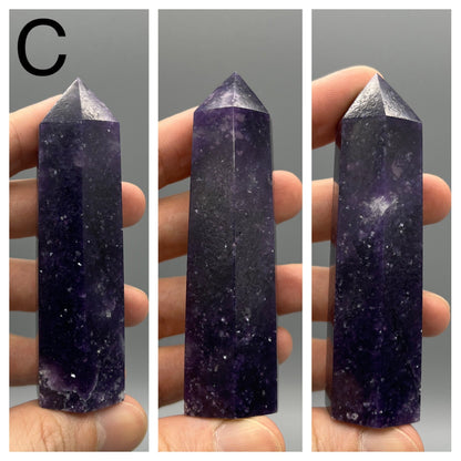 Lepidolite Tower - YOU PICK - 3" Sparkly Dark Purple Lepidolite Tower