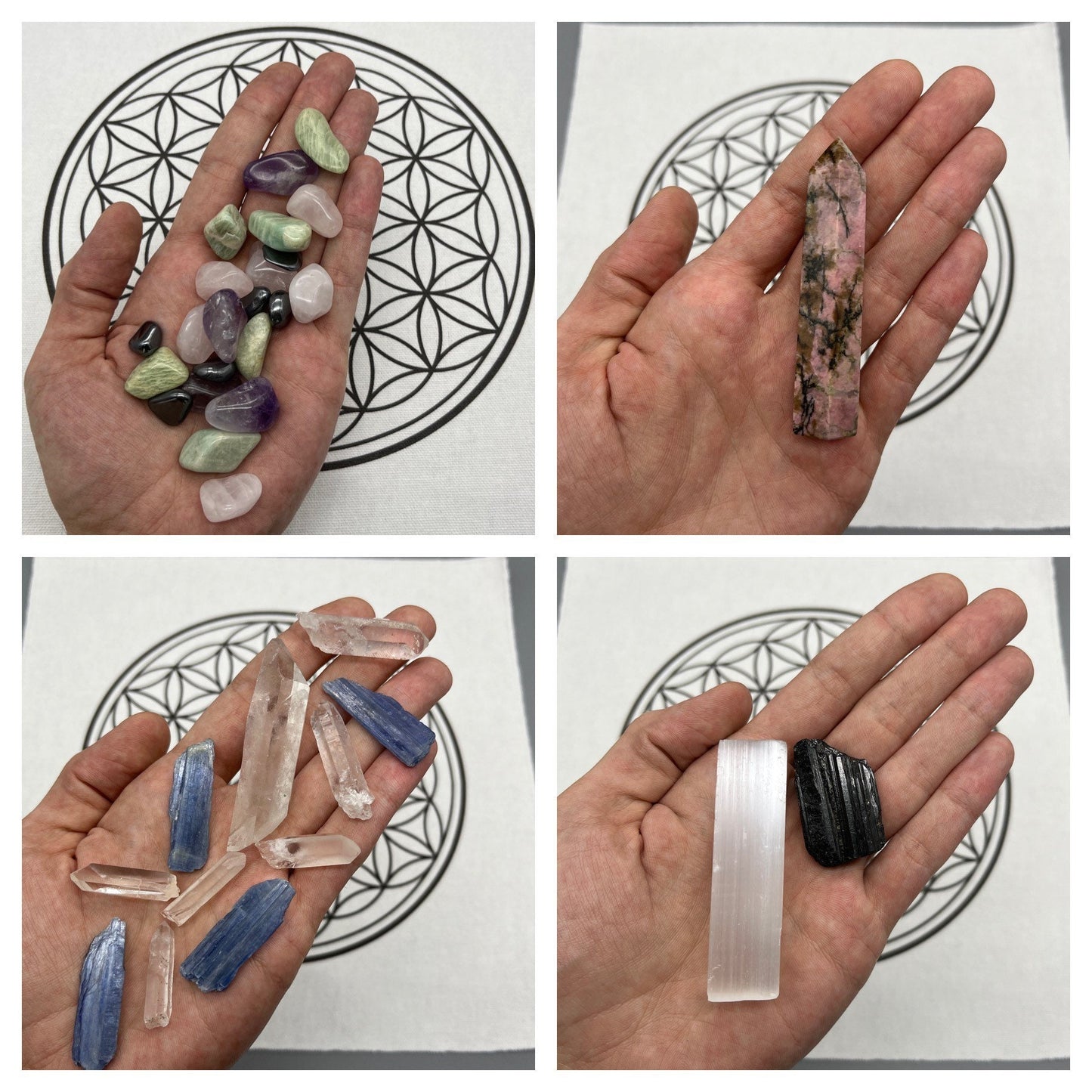 Emotional Healing Crystal Grid Kit with Rhodonite Tower