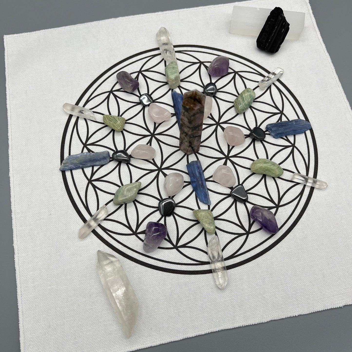 Emotional Healing Crystal Grid Kit with Rhodonite Tower