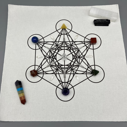 Merkaba Activation Crystal Grid Kit with 5 Platonic Solid Crystals, Mini Sphere & Clear Quartz Merkaba