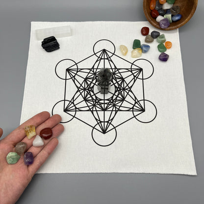 Metatron's Cube Crystal Grid Cloth | Black | 12x12" Cotton, Canvas Cloth