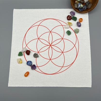 Seed of Life Crystal Grid Cloth | Red | 12x12" Cotton, Canvas Cloth