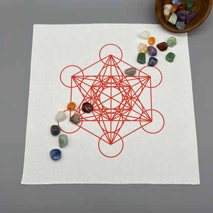 Metatron’s Cube Crystal Grid Cloth | Red | 12x12" Cotton, Canvas Cloth