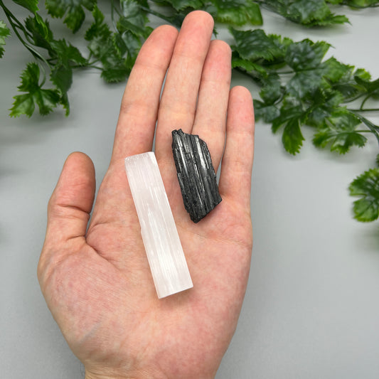 Crystal Protection Kit - (1) Piece of Black Tourmaline & (1) Raw Selenite Stick