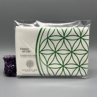 12 Inch Flower of Life Crystal Grid Cloth Packages in Clear Recyclable Bag with Label Including Care Instructions