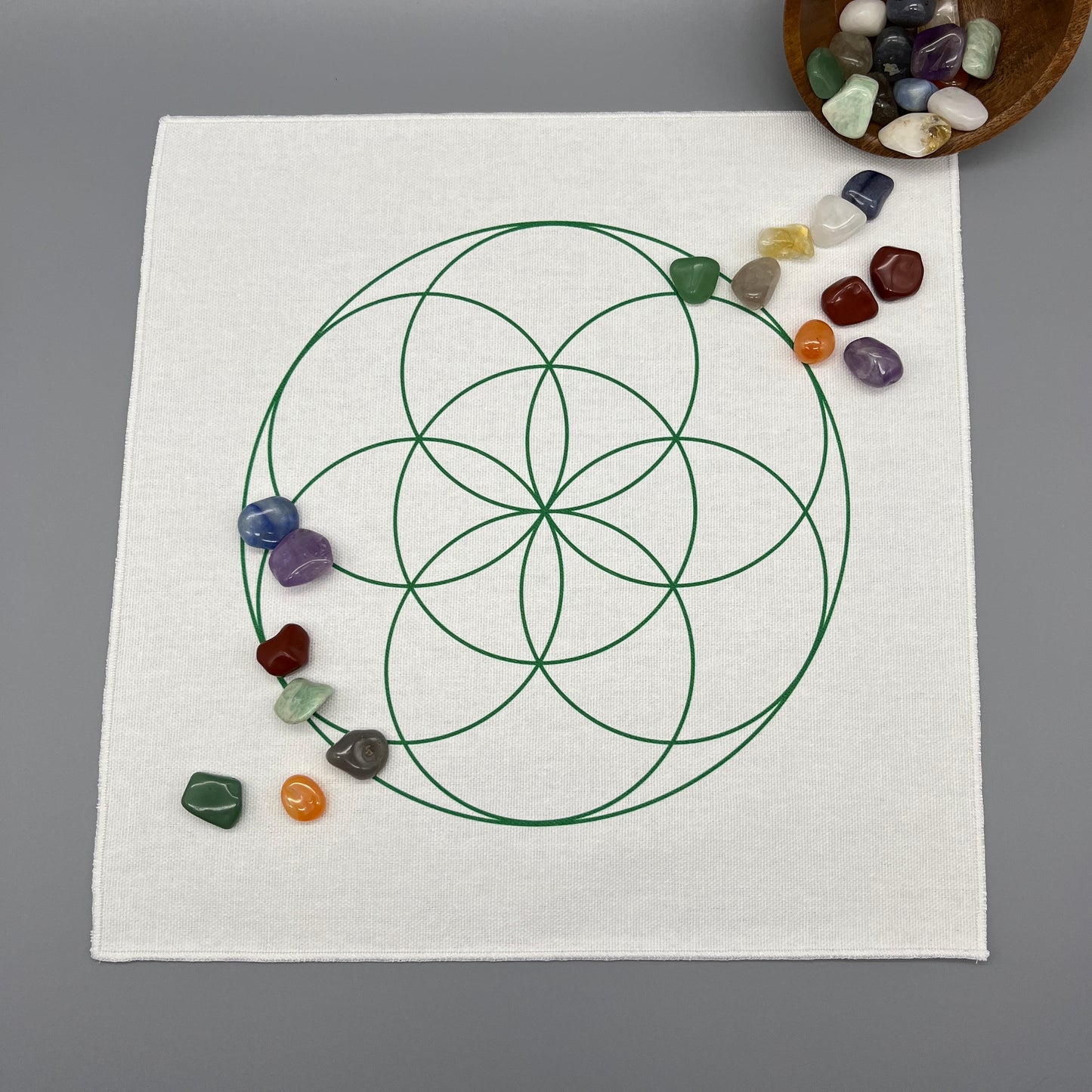 Seed of Life Crystal Grid Cloth | Green | 12x12" Cotton, Canvas Cloth