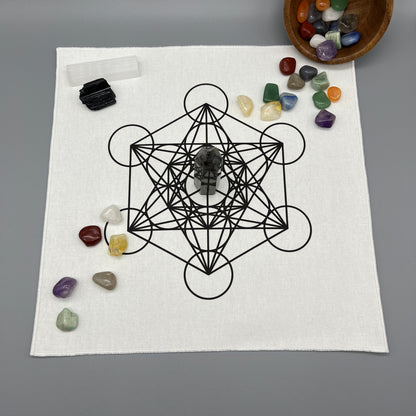 Metatron's Cube Crystal Grid Cloth | Black | 12x12" Cotton, Canvas Cloth