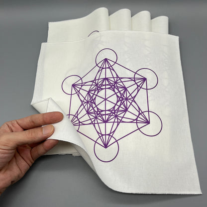 Metatron’s Cube Crystal Grid Cloth | Purple | 12x12" Cotton, Canvas Cloth