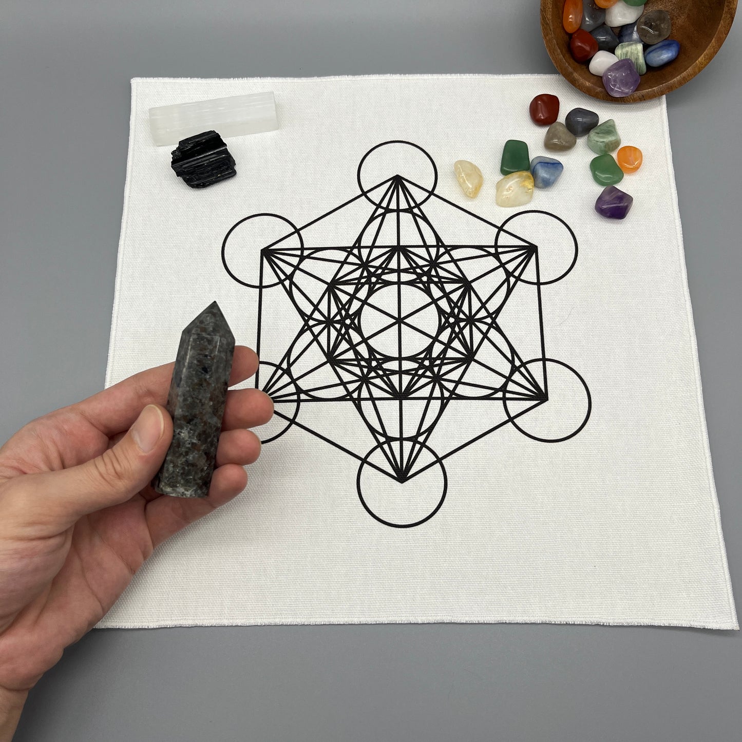 Metatron's Cube Crystal Grid Cloth | Black | 12x12" Cotton, Canvas Cloth