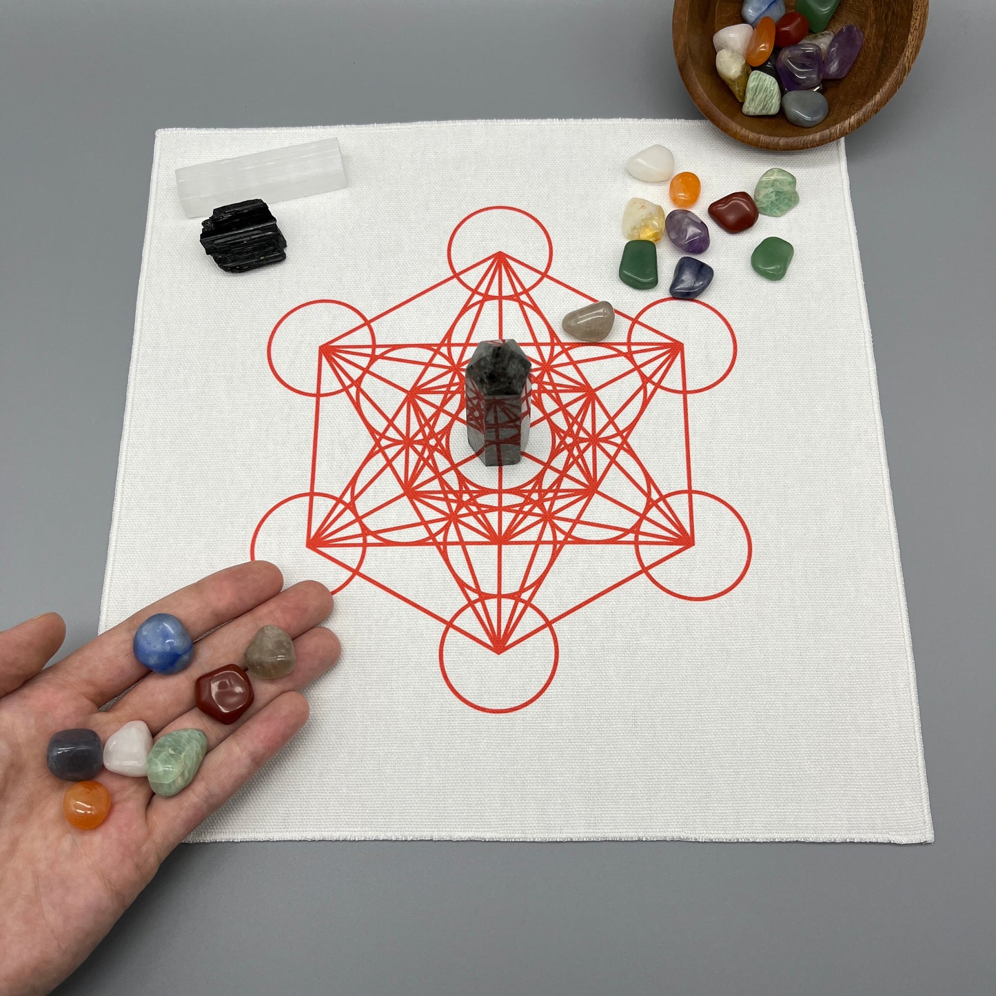 Metatron’s Cube Crystal Grid Cloth | Red | 12x12" Cotton, Canvas Cloth