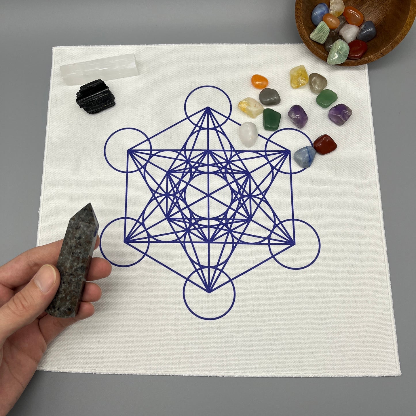 Metatron’s Cube Crystal Grid Cloth | Blue | 12x12" Cotton, Canvas Cloth