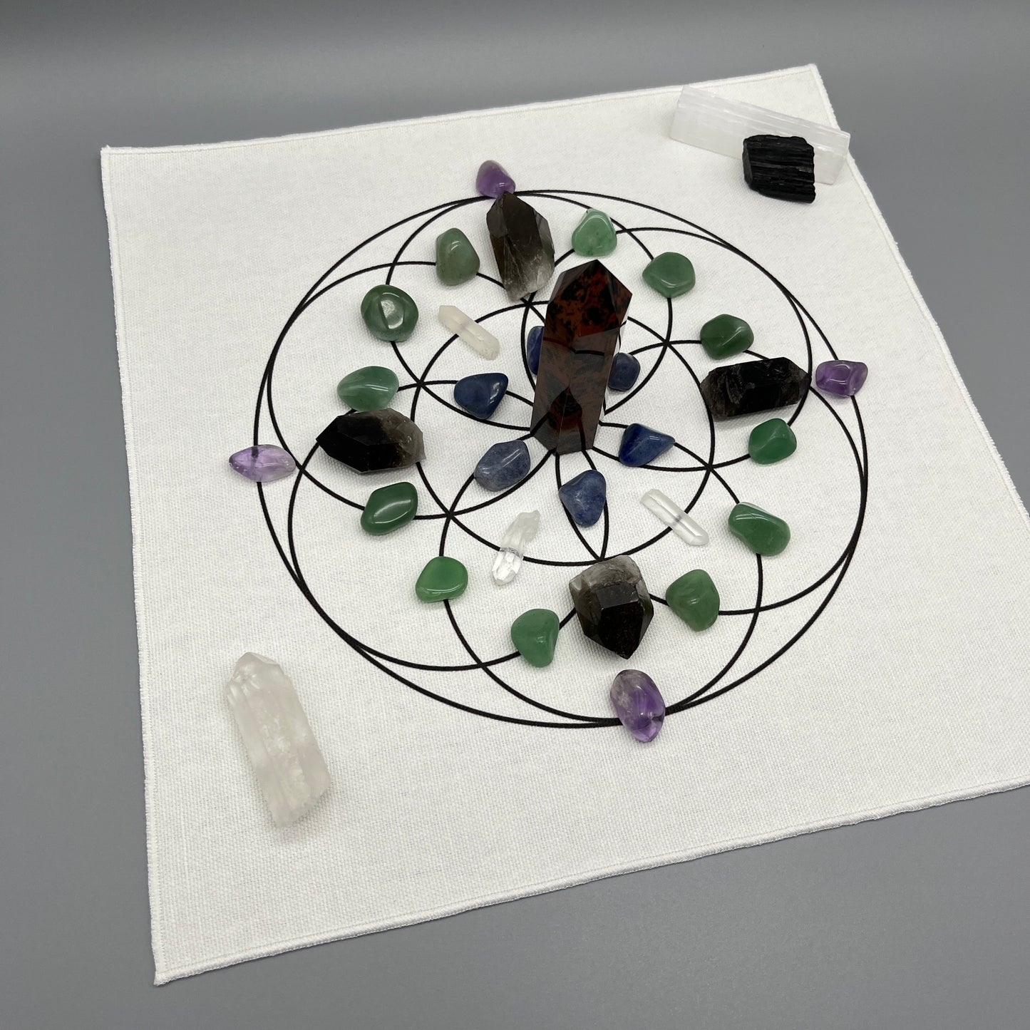 Healing Energy Crystal Grid Kit with Mahogany Obsidian Tower