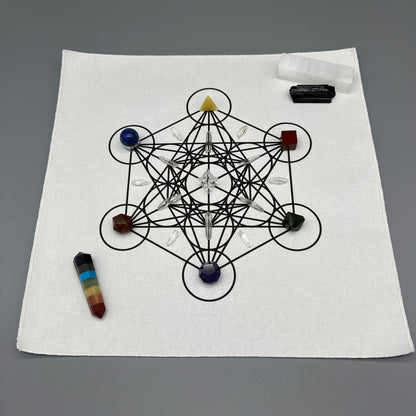 Merkaba Activation Crystal Grid Kit with 5 Platonic Solid Crystals, Mini Sphere & Clear Quartz Merkaba