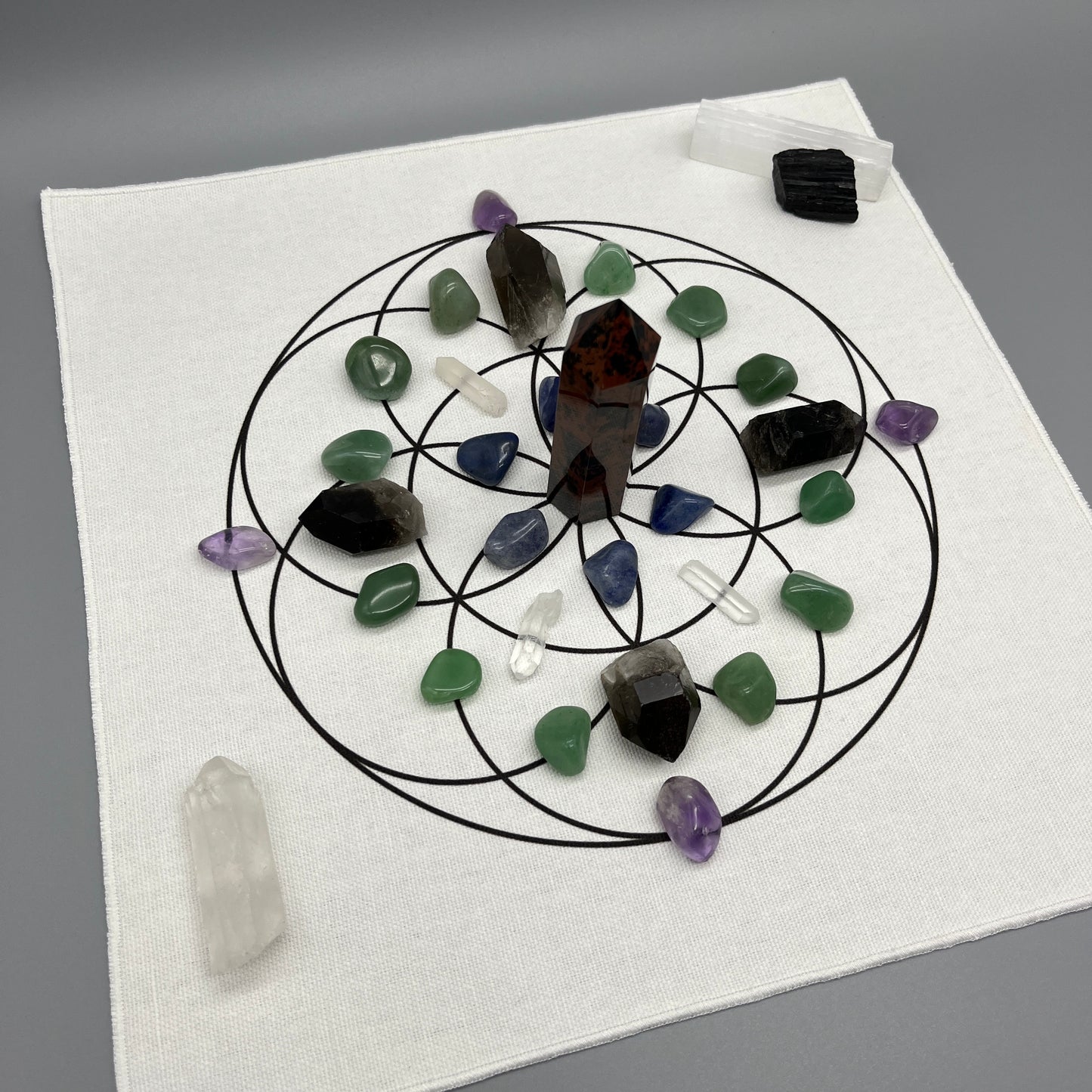 Healing Energy Crystal Grid Kit with Mahogany Obsidian Tower