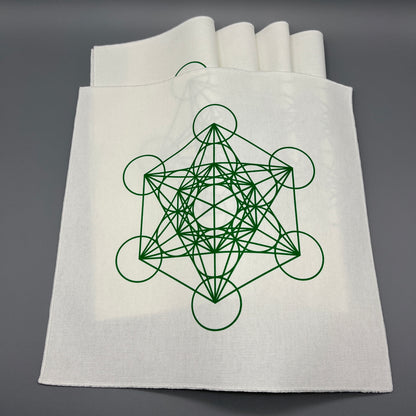 Metatron’s Cube Crystal Grid Cloth | Green | 12x12" Cotton, Canvas Cloth