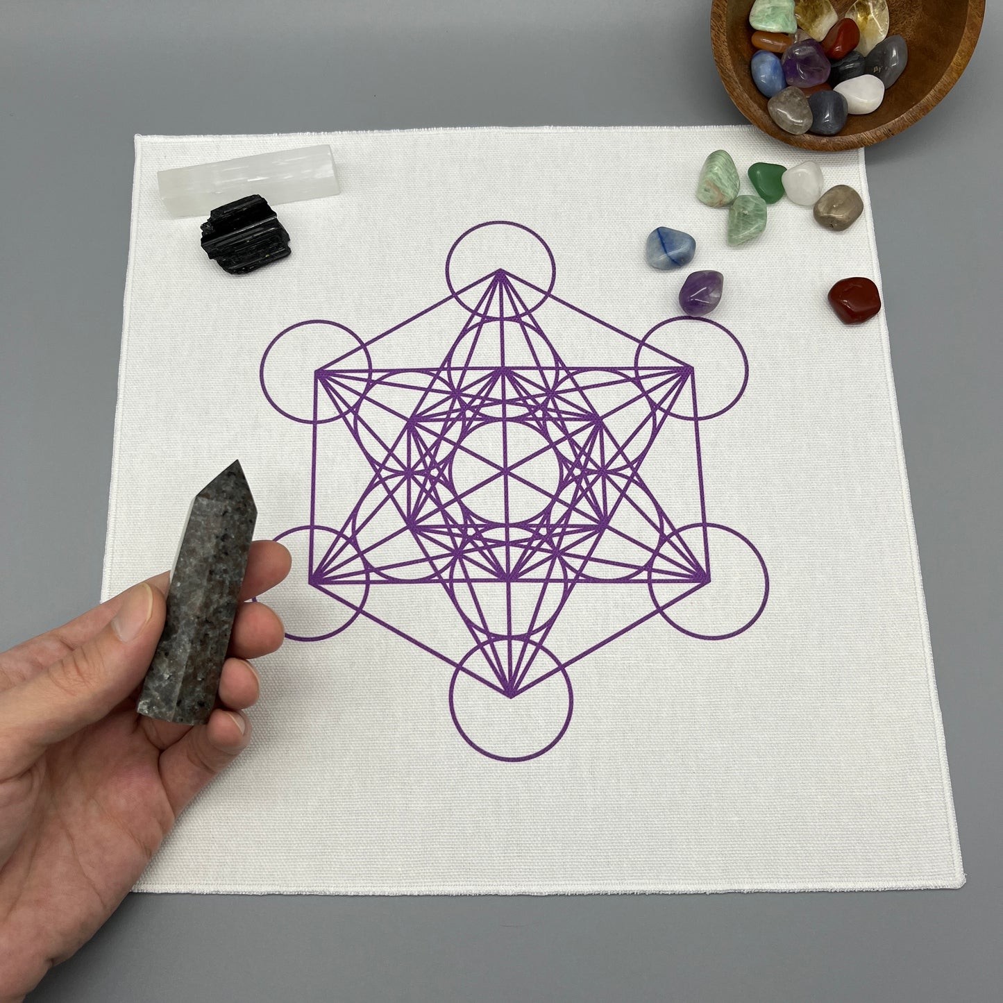 Metatron’s Cube Crystal Grid Cloth | Purple | 12x12" Cotton, Canvas Cloth