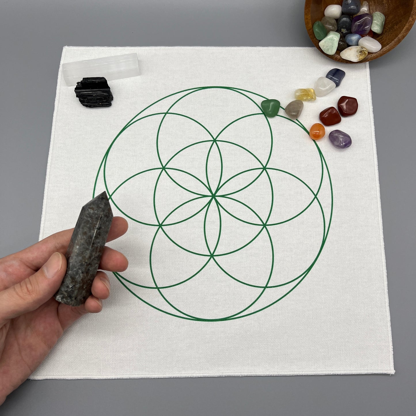 Seed of Life Crystal Grid Cloth | Green | 12x12" Cotton, Canvas Cloth