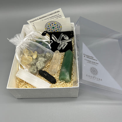 Prosperity & Abundance Crystal Grid Kit with Green Aventurine Tower and Pyrite Nuggets | Crystal Grid for Wealth and Prosperity