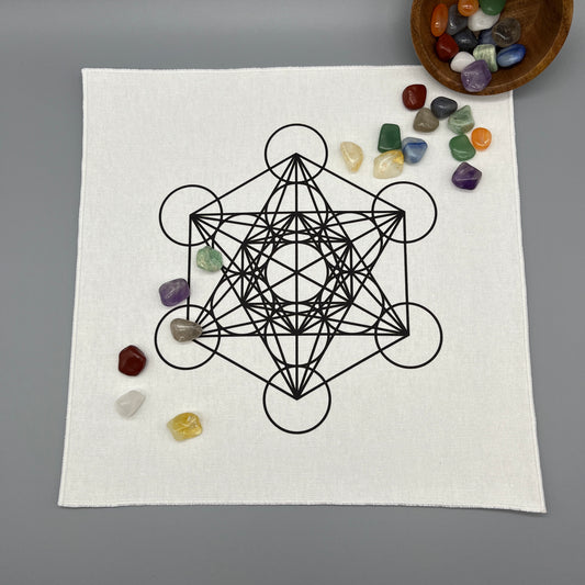 Metatron's Cube Crystal Grid Cloth | Black | 12x12" Cotton, Canvas Cloth