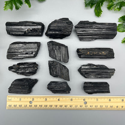 Raw Black Tourmaline: Large 1-8oz Black Tourmaline Chunks, High Grade Shiny Black Tourmaline Logs, Tourmaline Crystal Cluster Stone