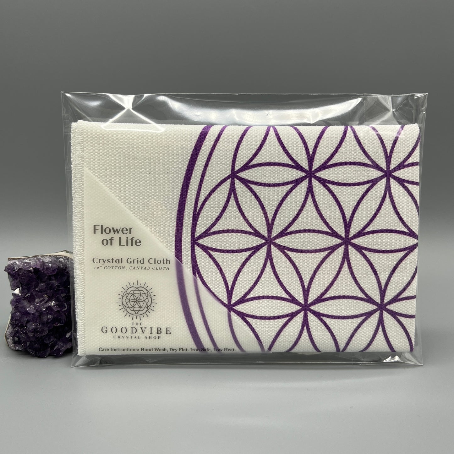 12 Inch Flower of Life Crystal Grid Cloth Packages in Clear Recyclable Bag with Label Including Care Instructions