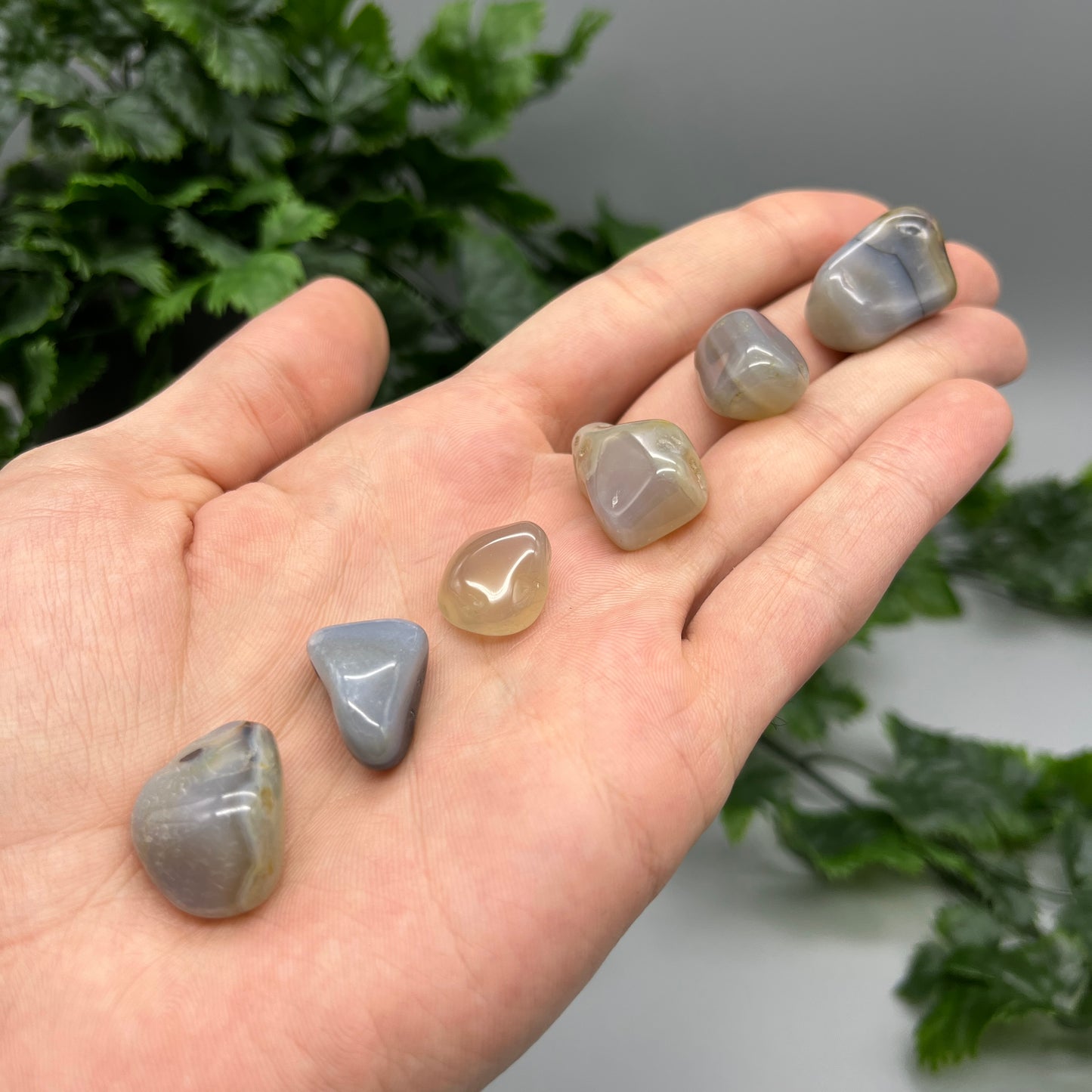 SET OF 6 OR 12 Gray Agate Tumbled Stones