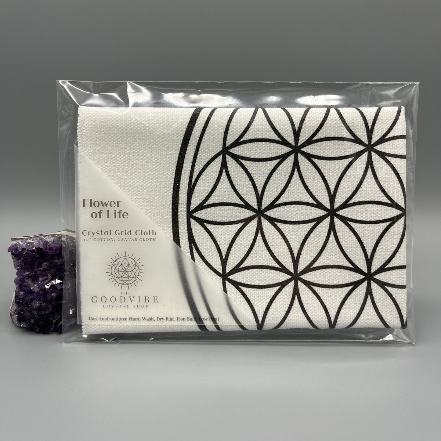 12 Inch Flower of Life Crystal Grid Cloth Packages in Clear Recyclable Bag with Label Including Care Instructions