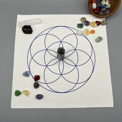 Seed of Life Crystal Grid Cloth | Blue | 12x12" Cotton, Canvas Cloth