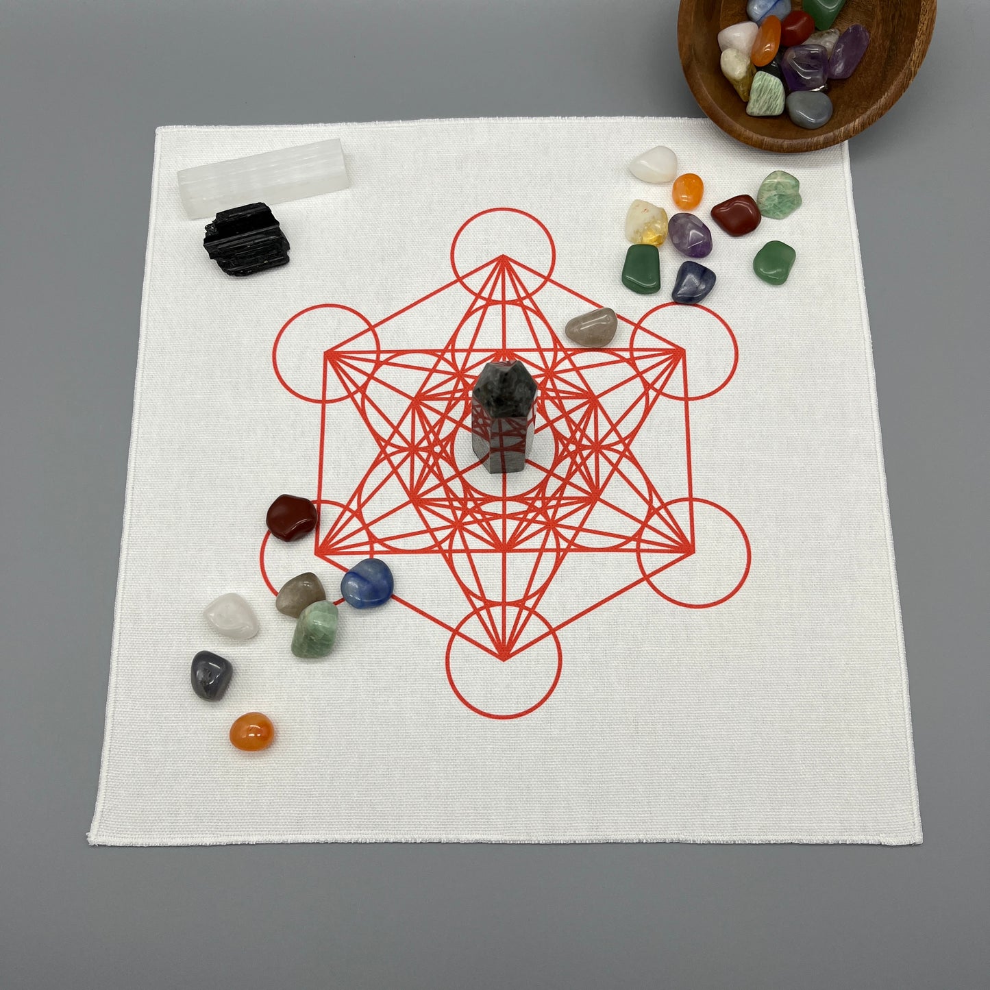 Metatron’s Cube Crystal Grid Cloth | Red | 12x12" Cotton, Canvas Cloth