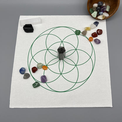 Seed of Life Crystal Grid Cloth | Green | 12x12" Cotton, Canvas Cloth