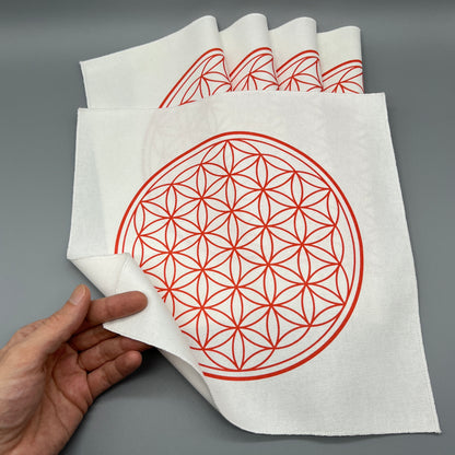 12 Inch Flower of Life Crystal Grid Cloth Showing Fabric Thickness in Hand