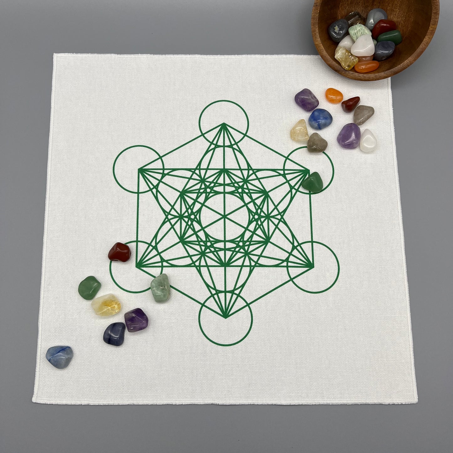 Metatron’s Cube Crystal Grid Cloth | Green | 12x12" Cotton, Canvas Cloth