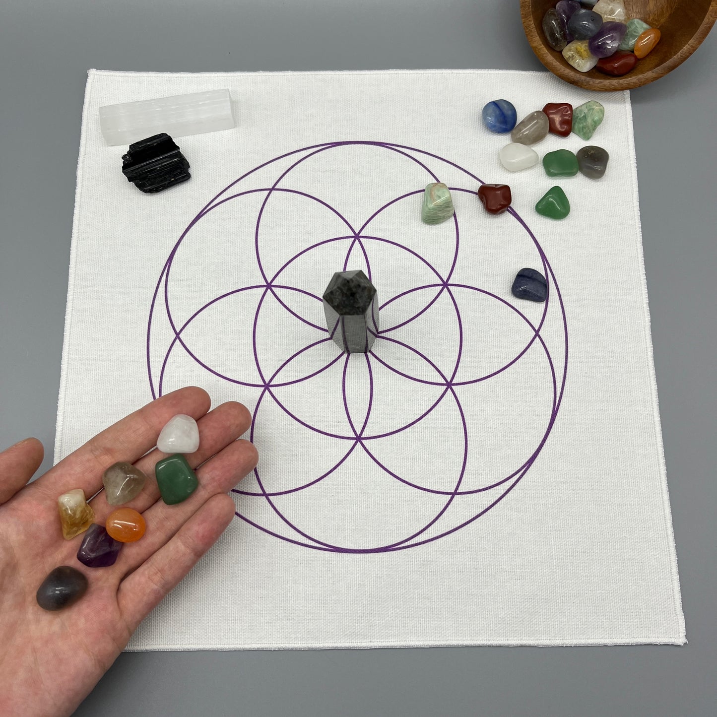 Seed of Life Crystal Grid Cloth | Purple | 12x12" Cotton, Canvas Cloth