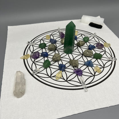 Prosperity & Abundance Crystal Grid Kit with Green Aventurine Tower and Pyrite Nuggets | Crystal Grid for Wealth and Prosperity