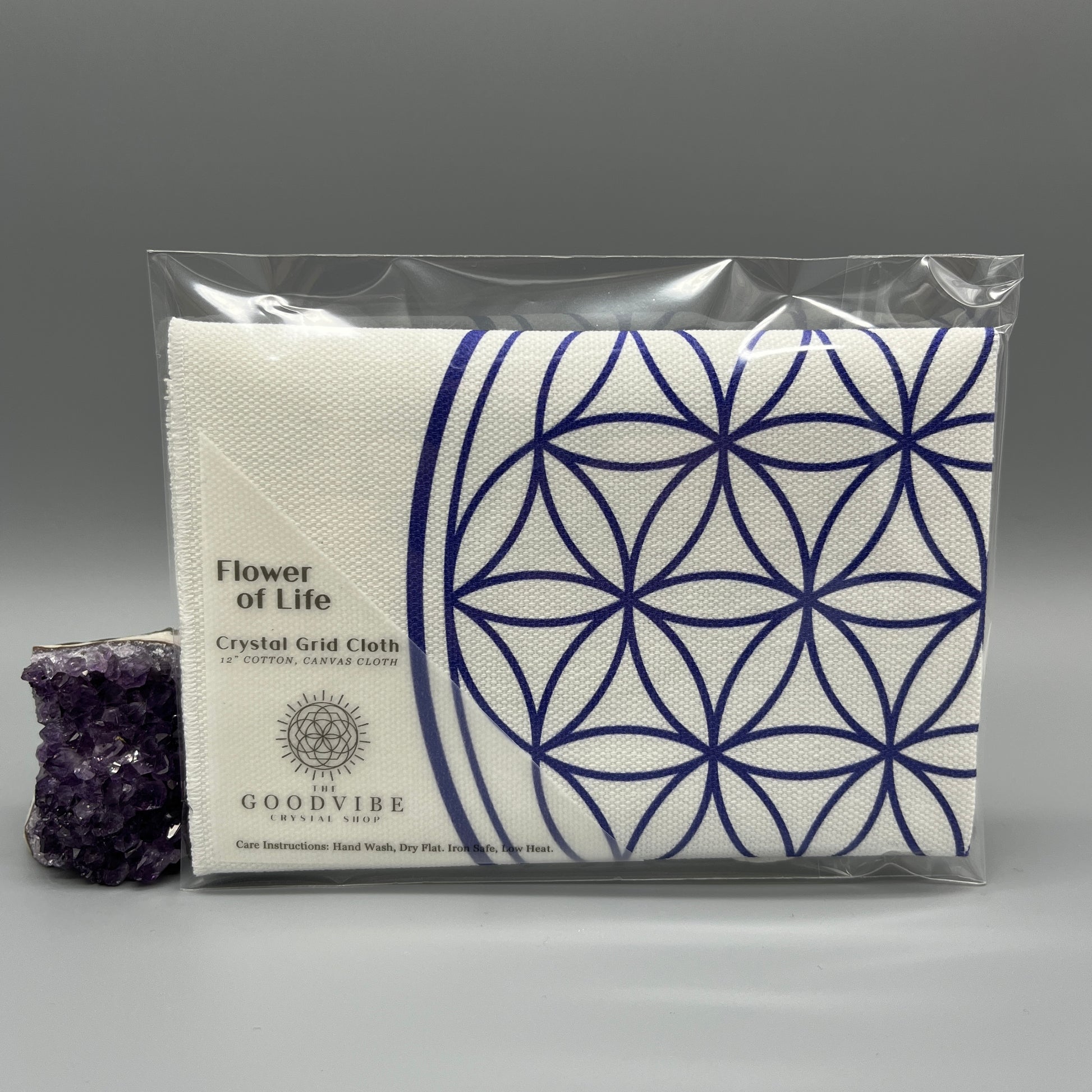 12 Inch Flower of Life Crystal Grid Cloth Packages in Clear Recyclable Bag with Label Including Care Instructions