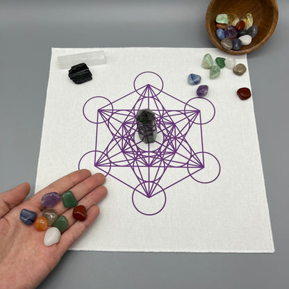 Metatron’s Cube Crystal Grid Cloth | Purple | 12x12" Cotton, Canvas Cloth