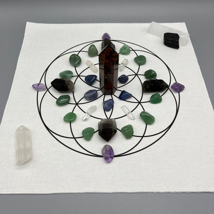 Healing Energy Crystal Grid Kit with Mahogany Obsidian Tower