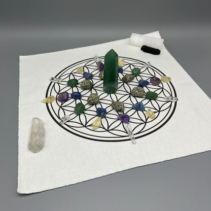 Prosperity & Abundance Crystal Grid Kit with Green Aventurine Tower and Pyrite Nuggets | Crystal Grid for Wealth and Prosperity