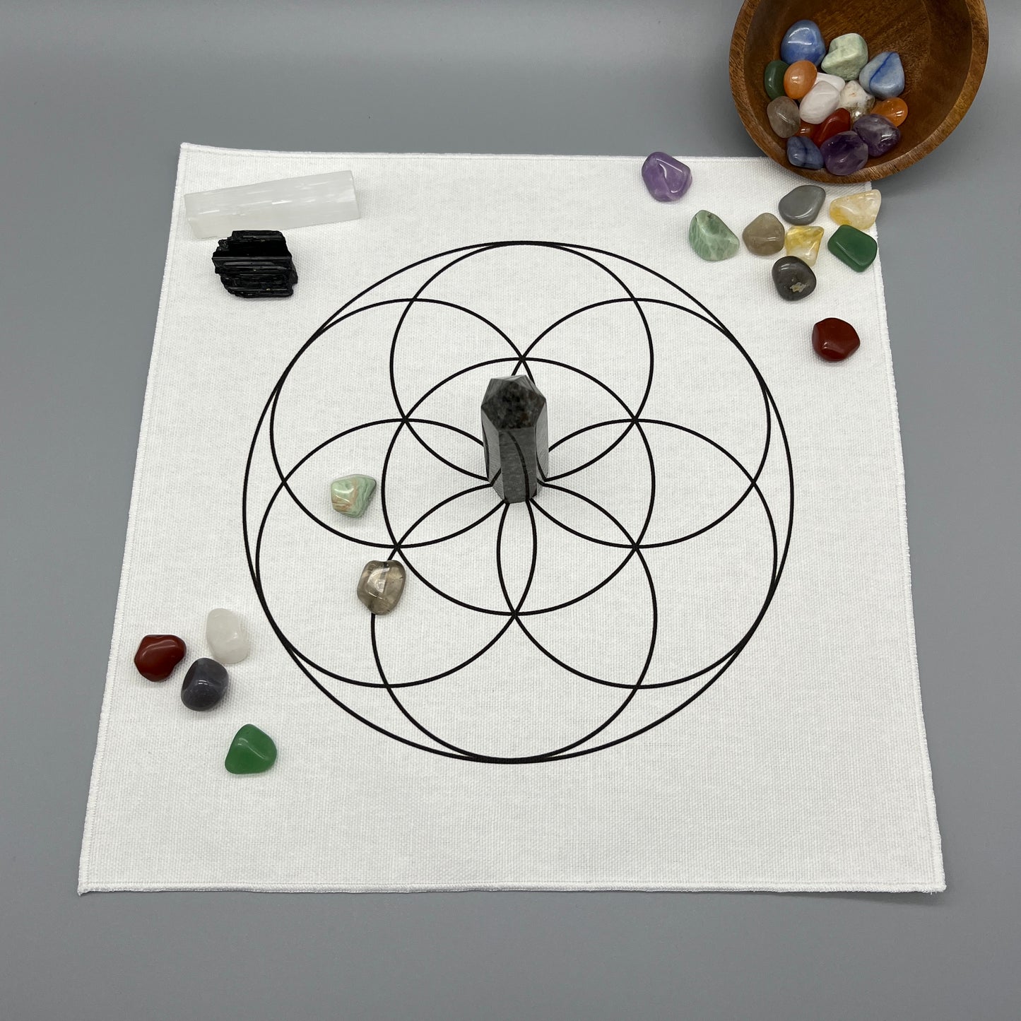 Seed of Life Crystal Grid Cloth | Black | 12x12" Cotton, Canvas Cloth