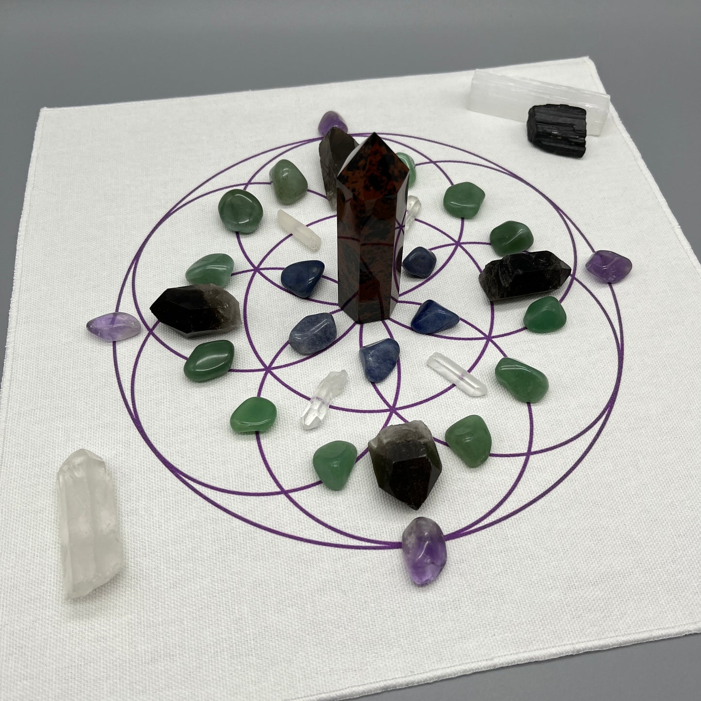 Healing Energy Crystal Grid Kit with Mahogany Obsidian Tower