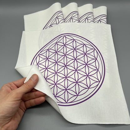 12 Inch Flower of Life Crystal Grid Cloth Showing Fabric Thickness in Hand